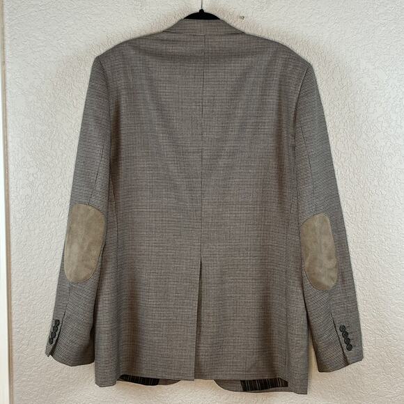 STAFFORD Mens 44L Sport Coat Classic Fit 2 Button Houndstooth Elbow Patches - Picture 5 of 10